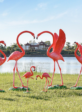 仿真火烈鸟摆件户外玻璃钢动物雕塑别墅庭院花园水池景观造景装饰