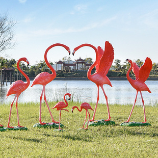 仿真火烈鸟摆件户外玻璃钢动物雕塑别墅庭院花园水池景观造景装饰