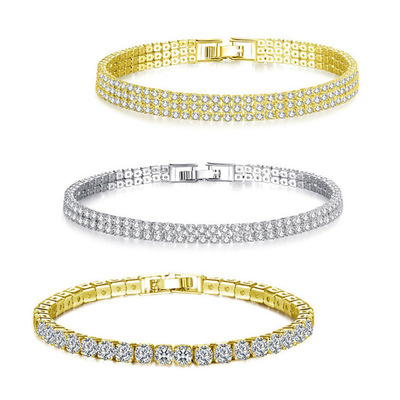 Tennis Bracelets for Women Simple Luxury Round Crystal Gold