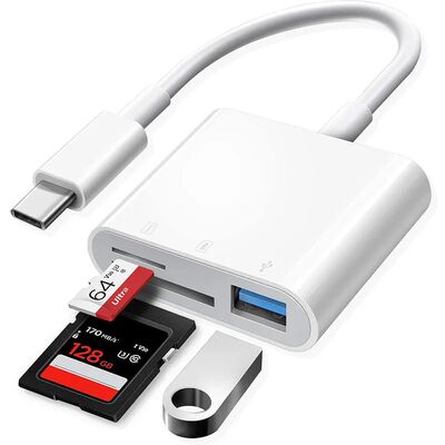 3 In 1 Adapter Type-C, Tf, Cf, Sd, Memory Card Reader,