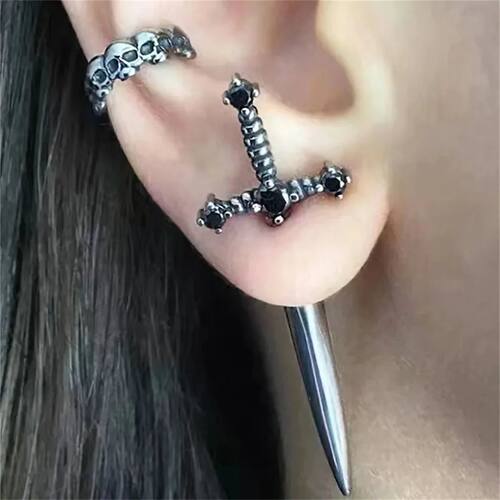 2pcs Gothic Kinitial Sword Stud Earrings,Vintage Cool Punk