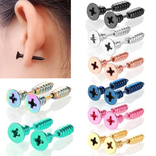1Pair Punk Fashion Gold Black Colorful Stainless Steel Nail