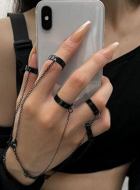 Punk Style Black Color Chain Wrist Rings for Women Men