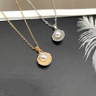 Trendy Summer Shell Imitation Pearl Pendant Necklace For