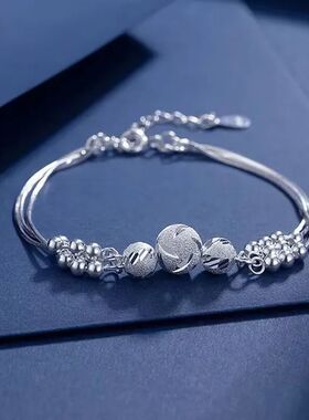 Fine 925 Sterling Silver Lucky beads ball chain Bracelet