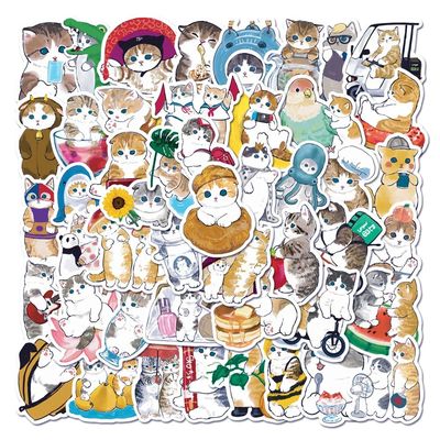 50/100PCS Kawaii Cat Cartoon Stickers Cute Animal Decals