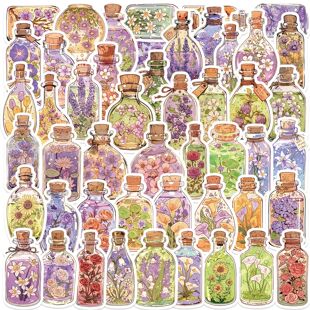 50PCS Ins Cute Cartoon Bottle Flower Stickers Aesthetic DIY