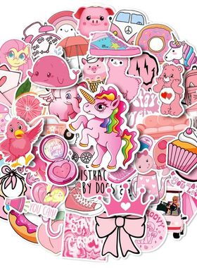 50PCS Cartoon Cute Pink Girl Unicorn Personality Graffiti