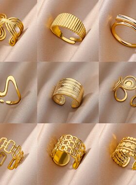 Stainless Steel Rings For Women Men Gold Color Open Gothic