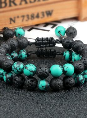 8mm Men Bracelets Black Lava Beads Bracelet Tiger Eye