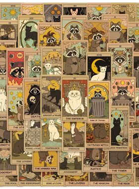 60PCS Cat Tarot Card Graffiti Stickers Decoration Diy for