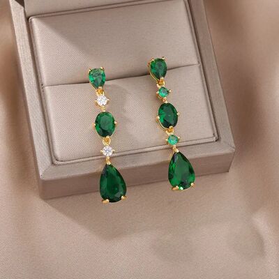2024 Green Waterdrop Stud Earrings For Women Stainless