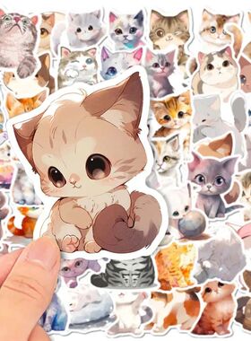 50pcs Kawaii Painting Watercolor Cat Stickers Pack for Kids