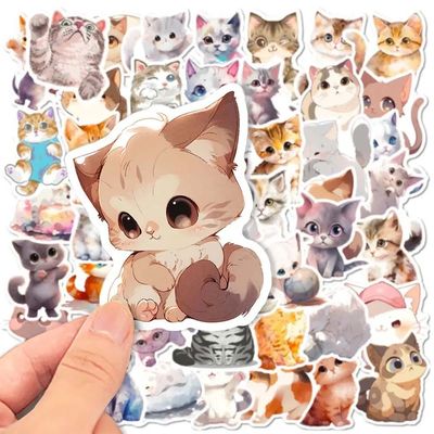 50pcs Kawaii Painting Watercolor Cat Stickers Pack for Kids