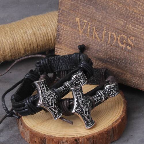 2024 New Men's thor's hammer Wrap Bracelet Men's Leather