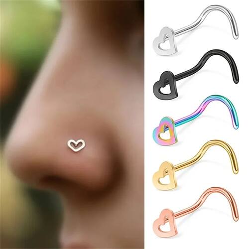 5pcs Fashion Hollow Heart Stainless Steel Nose Stud Set for