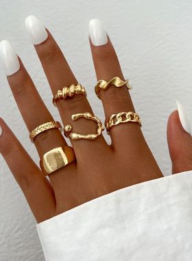 Gold Color Irregularly Rings Set For Women Vintage Heart