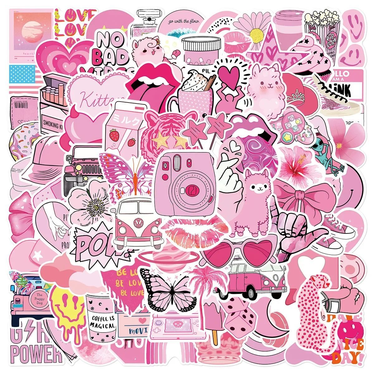 50/100PCS Pink VSCO Cute Girl Stickers Aesthetic Skateboard