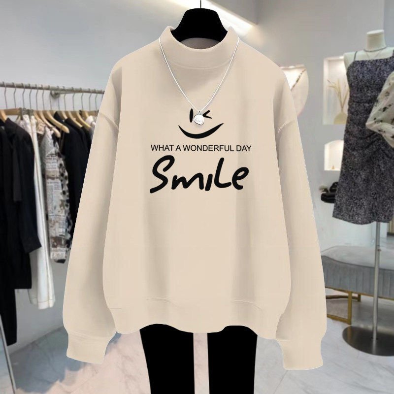 杏色半高领加绒加厚卫衣女宽松减龄2025秋冬新款套头打底外套上衣,女装/女士精品,卫衣/绒衫,淘宝优惠券,粉丝福利购,淘宝优惠卷