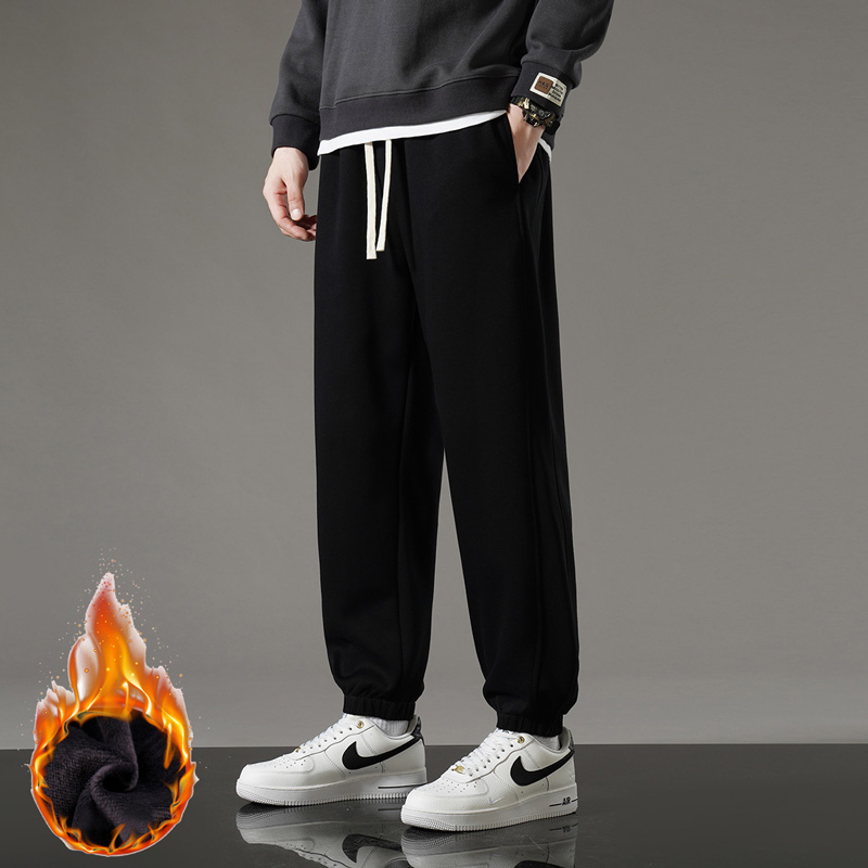 运动裤男士休闲长裤子男秋冬季加绒加厚宽松束脚纯棉春秋季灰卫裤