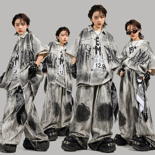 儿童街舞潮服男童宽松衬衫演出服嘻哈风酷帅hiphop女童舞蹈表演服