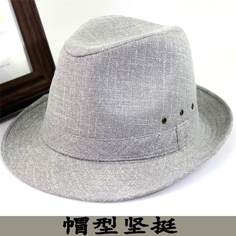 老人男帽子春夏天亚麻礼帽中老年爵士爸爸绅士短檐卷边休闲夏凉帽