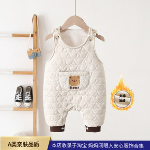 背带棉裤 3童裤 冬男女童韩版 幼儿0 保暖开裆连体棉裤 宝宝羽绒棉裤