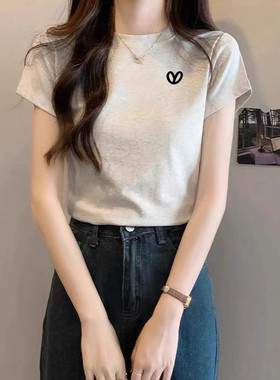 灰色短袖打底衫内搭上衣ins夏季百搭显瘦女装修身辣妹短款正肩t恤