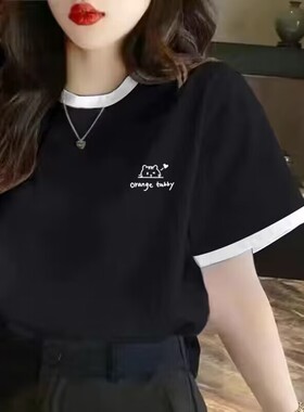 黑色短袖t恤女宽松2025年夏季新款爆款大码半袖上衣体恤流行小衫