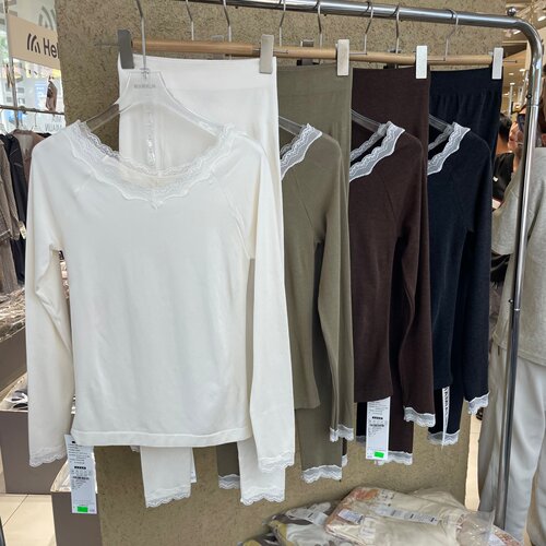 秋冬蕾丝薄款无痕保暖内衣套装女