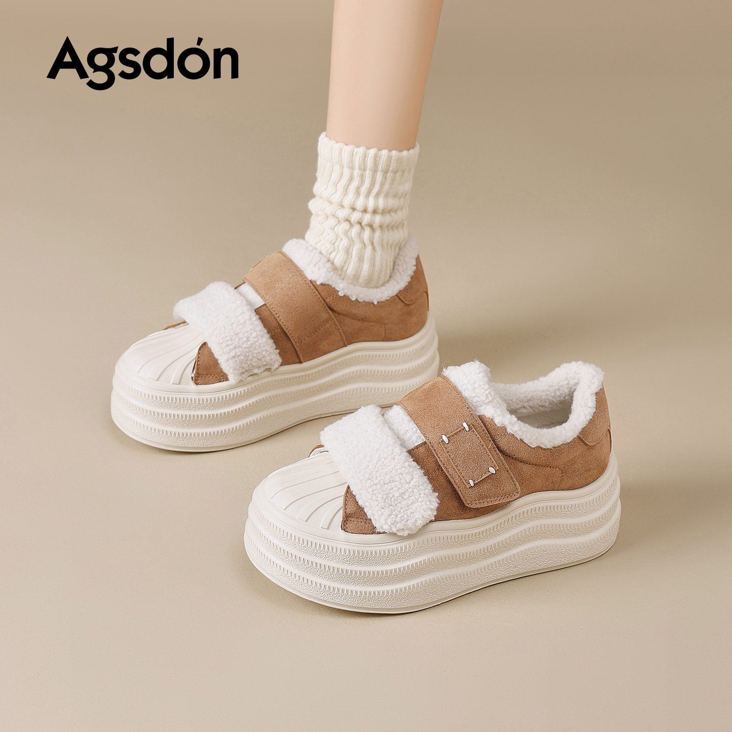 奥古狮登正品加绒小白鞋女2025新款秋冬季厚底显高魔术贴板鞋休闲,女鞋,时尚休闲鞋,淘宝优惠券,粉丝福利购,淘宝优惠卷