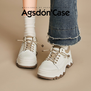 奥古狮登正品厚底小白鞋女2025新款冬季加绒软底户外休闲登山运动