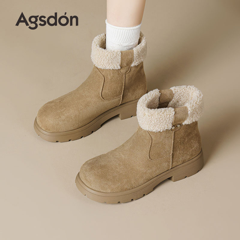 奥古狮登正品厚底雪地靴女2025新款冬季加绒加厚低帮短靴复古休闲,女鞋,棉鞋,淘宝优惠券,粉丝福利购,淘宝优惠卷