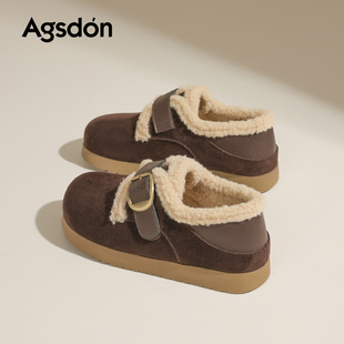 奥古狮登正品加绒勃肯鞋女2025新款冬季全包毛毛鞋复古户外厚底雪