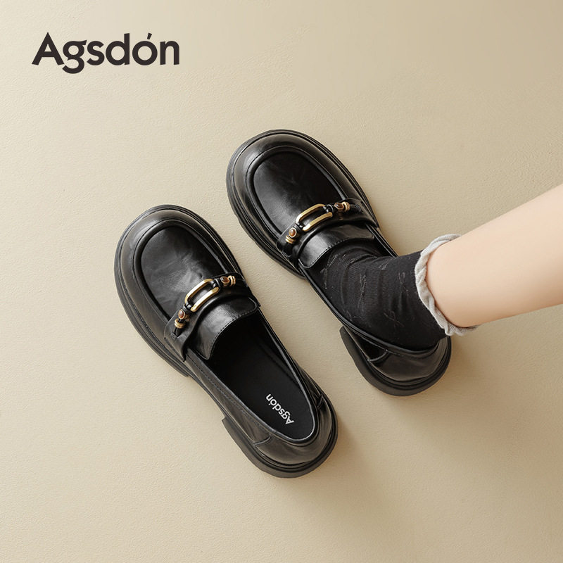 奥古狮登正品黑色乐福鞋女款2025新款秋季厚底休闲巨好看英伦小皮,女鞋,乐福鞋（豆豆鞋）,淘宝优惠券,粉丝福利购,淘宝优惠卷