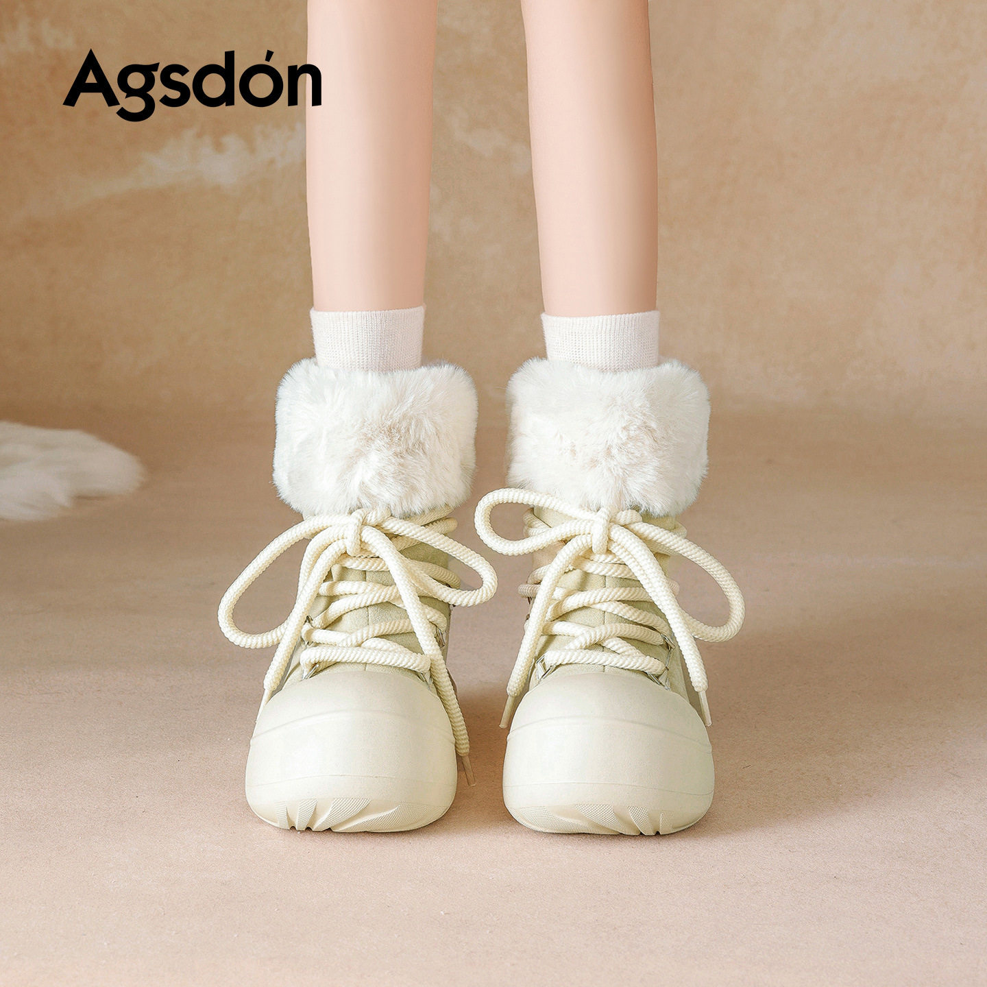 奥古狮登正品白色雪地靴女2025新款冬季加绒加厚毛茸茸棉鞋可爱马,女鞋,马丁靴,淘宝优惠券,粉丝福利购,淘宝优惠卷