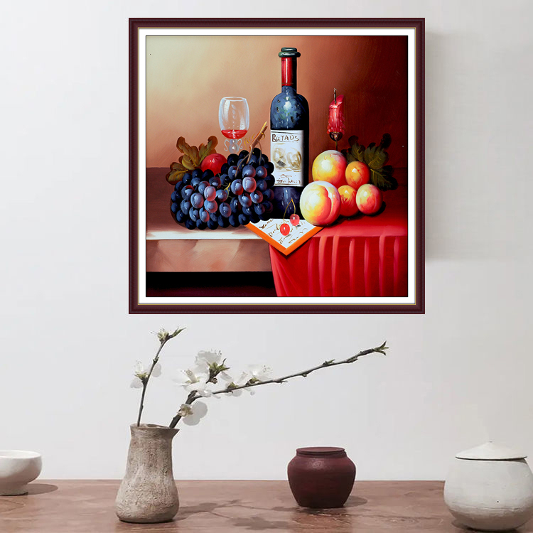 简约美式餐厅现代装饰画欧式油画风客厅玄关墙贴酒店静物自粘壁画图片