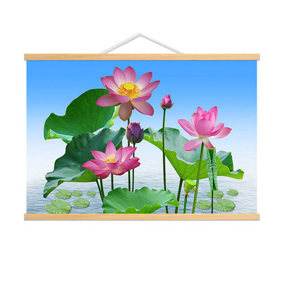 荷花挂画卷轴白莲花荷叶图佛堂中堂背景客厅书房装饰画风景墙壁画