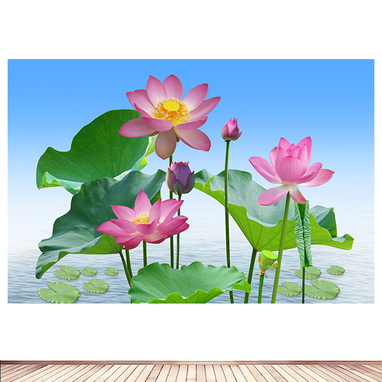 新中式荷花莲花客厅卧室装饰画自然风景壁画中堂佛堂墙贴自粘