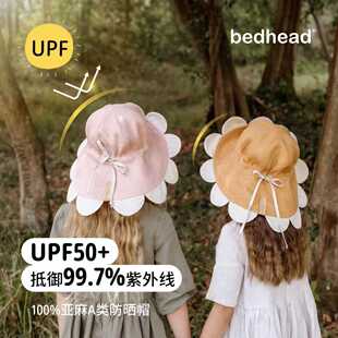 澳洲Bedhead25新款亚麻花朵儿童渔夫亲肤可爱遮阳帽双面戴UPF50+