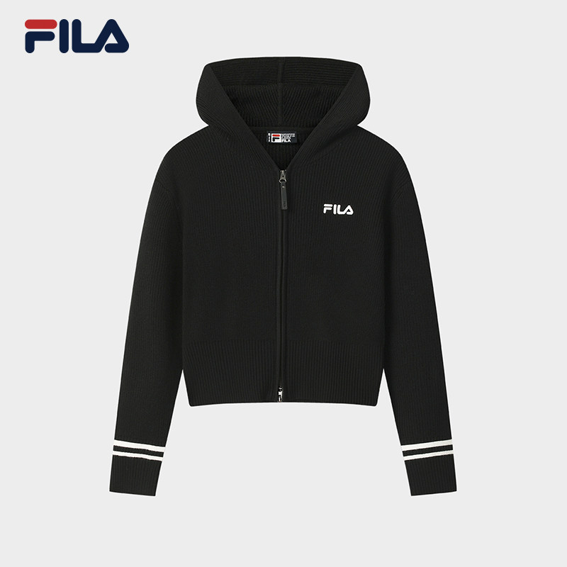 FILA 斐乐官方女士编织衫2025冬季新款休闲宽松连帽拉链毛衣