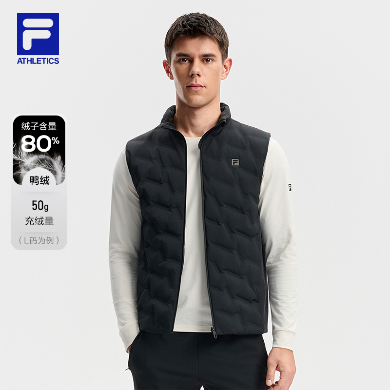 FILA 斐乐官方男士羽绒马甲2025冬新款健身运动简约基础保暖外套