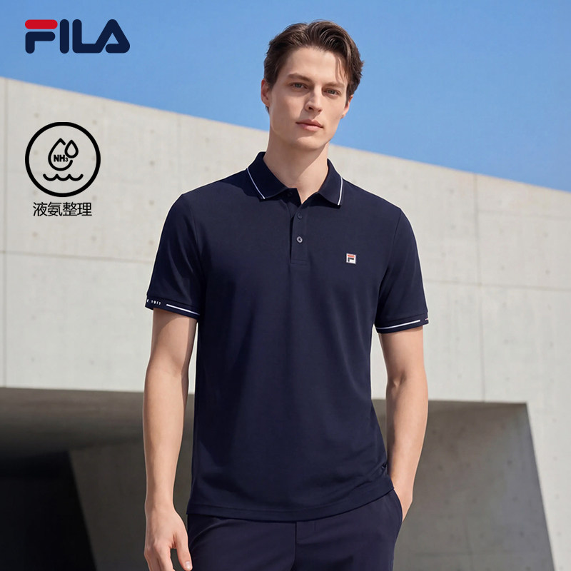 FILA 斐乐官方旗舰针织短袖POLO衫男夏季商务休闲透气运动上衣黑