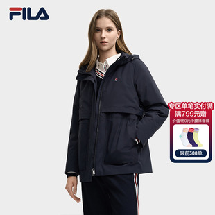 休闲舒适连帽中长款 FILA 时尚 新款 外套 斐乐官方女士棉服2025冬季