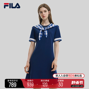 FILA Emerald斐乐女士针织连衣裙2024年夏春季 基础休闲披肩连衣裙