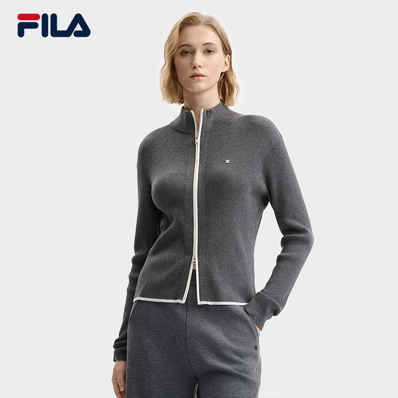 FILA 斐乐官方女士编织外套2025冬新款简约时尚修身拉链毛衣开衫