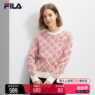 斐乐官方女士针织衫 新款 2024春季 FILA 时尚 简约基础休闲套头毛衣