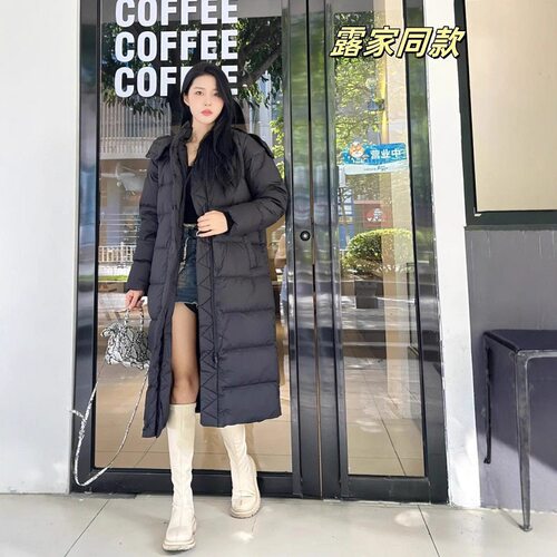 lulu同款羽绒服女中长款过膝加厚保暖白鹅绒外套冬季新款连帽外套
