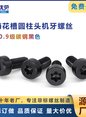 M2.5M3M4M5M6杯头机螺钉HM内梅花槽圆柱头杯头螺丝碳钢10.9级黑色