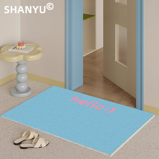 入户门地垫粉蓝色地垫ins风门口丝圈脚垫门垫pvc玄关家用门外地毯